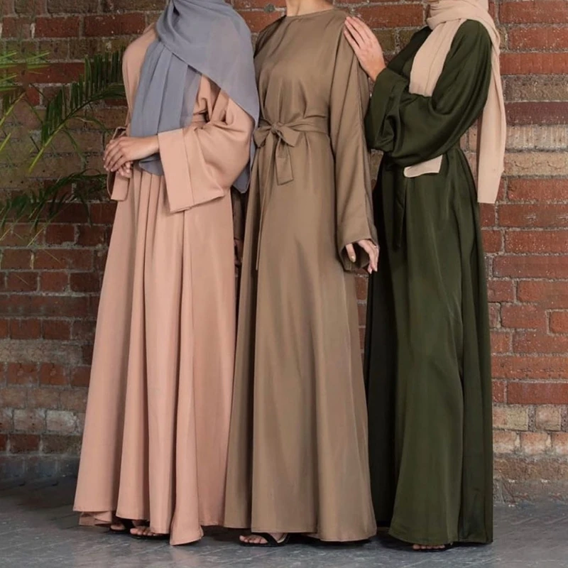 

Женское турецкое арабское мусульманское Макси-платье Eid Abaya в Дубае с расклешенным длинным рукавом, однотонный исламский кафтан, хиджаб, гал...