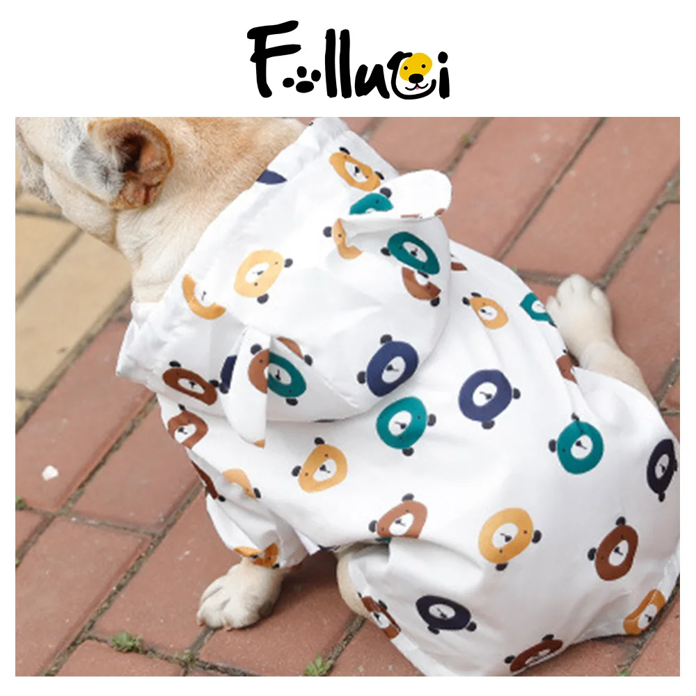 

Pet Raincoat Waterproof Method To Fight Corgi Bear Print Four-legged Suit For Cat Summer Overalls For Small Dog Coat