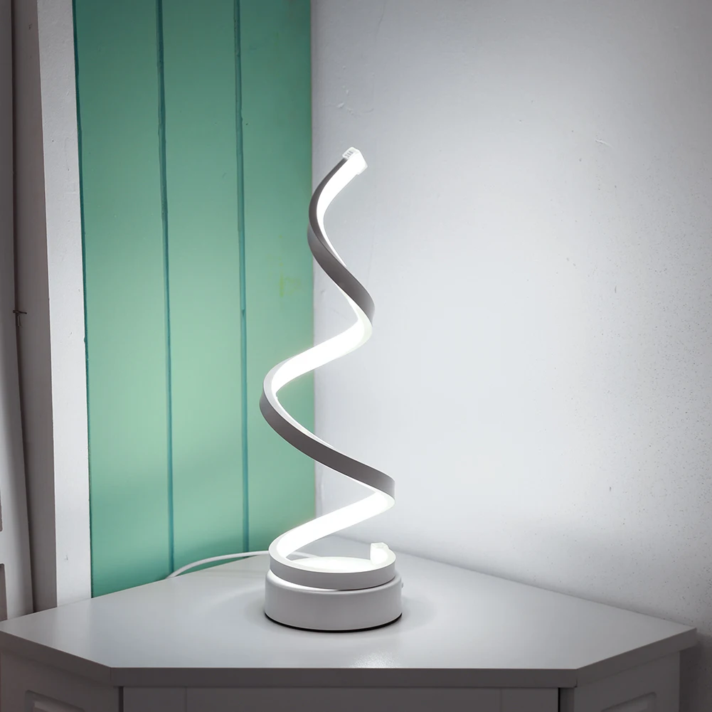 

LED Spiral Table Lamp Modern Desk Bedside Acrylic Iron Art Decorative Curved Light for Home Bedroom Decor EU Plug