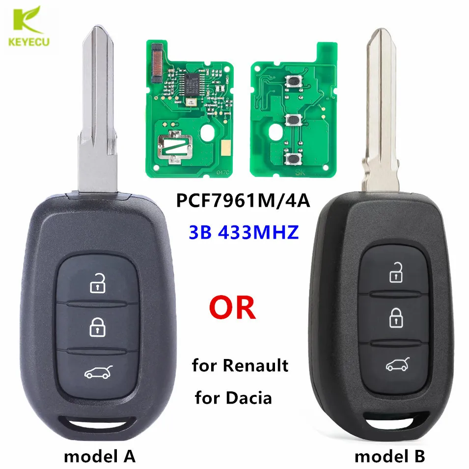 

KEYECU Replacement Remote Key Fob 433MHz PCF7961M/4A chip for Renault Symbol Trafic Dacia Duster Logan Sandero 2012-2018