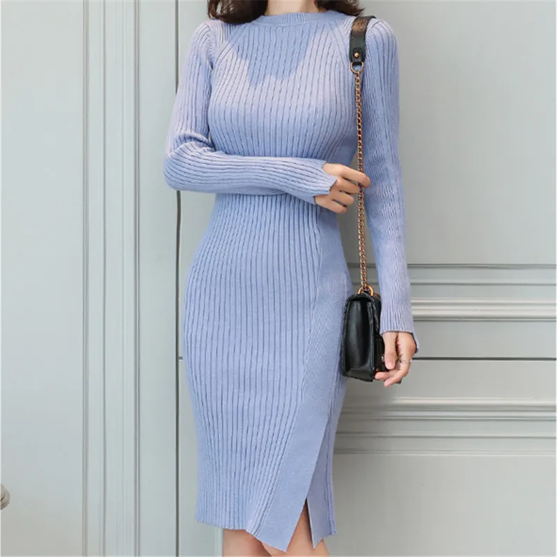 Осеннее трикотажное платье женские свитера элегантный женский свитер с разрезом