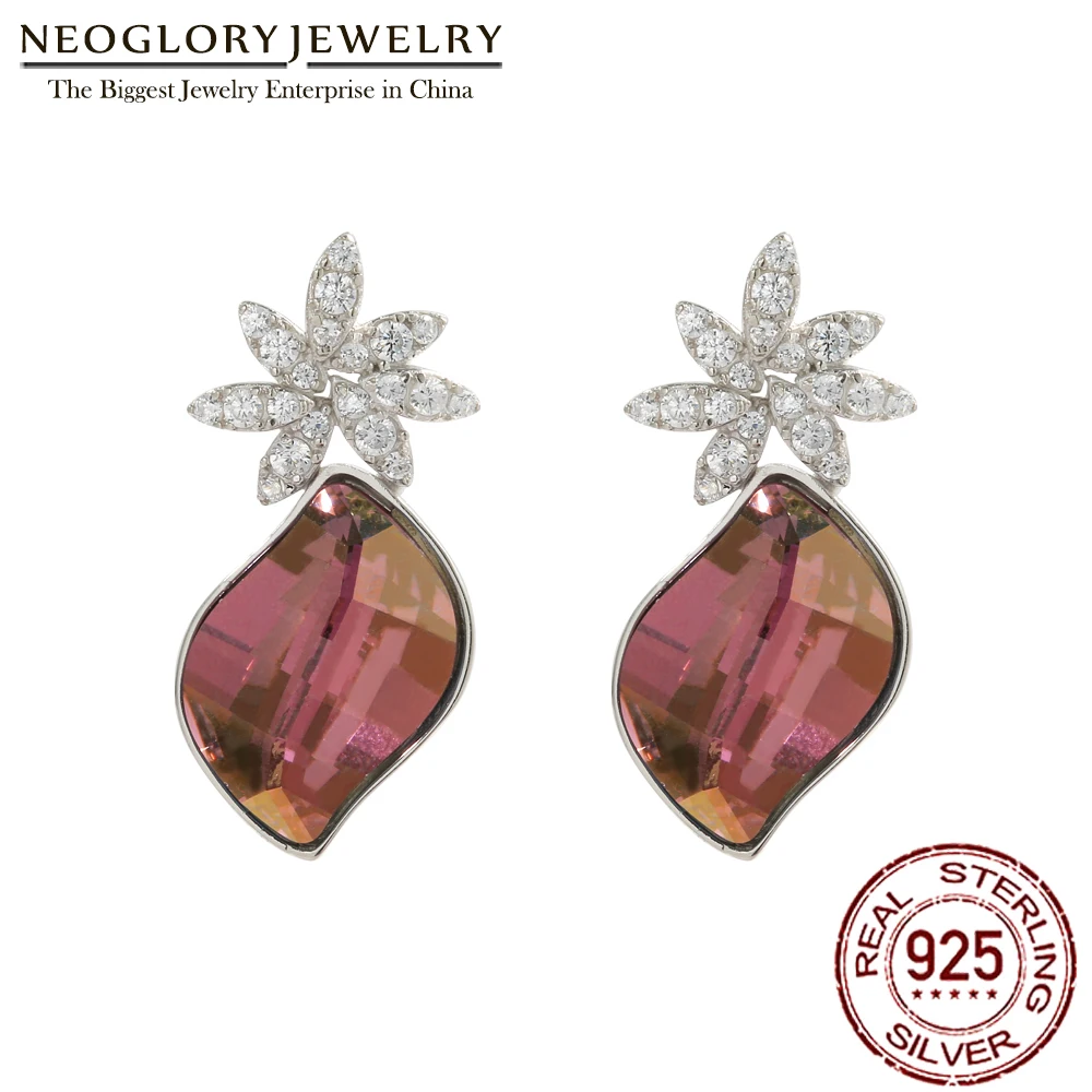 Серьги гвоздики Neoglory женские из стерлингового серебра 925 пробы с листьями и