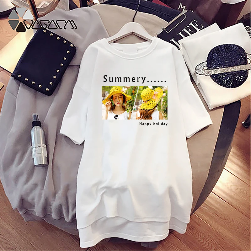 

Summer Women Loose Dress Casual Fashion Cute Girl Print Club Dresses Female Short Sleeve Streetwear Black Vestidos