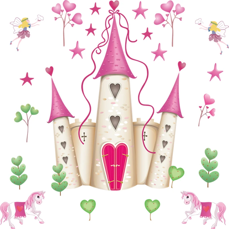 Съемная Розовая Принцесса замок комната фея девушка башня Наклейка на стену для