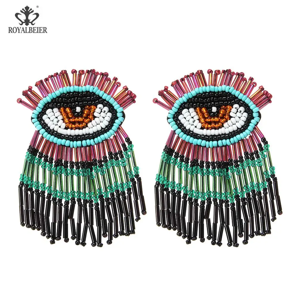 

Богемские серьги-капли, серьги с кисточками в виде сглаза, серьги ручной работы, длинные серьги из бисера для женщин, этнические массивные ювелирные изделия