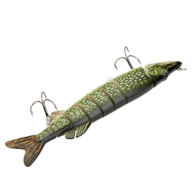20cm 40g Lifelike Multi-jointed 8-segement Pike Muskie Fishing Lure Swimbait Crankbait Hard Bait Fish Hook Tackle ArmyGreen | Спорт и