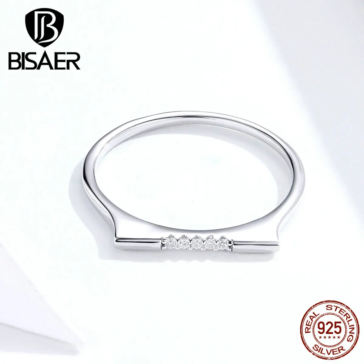 Обручальные кольца BISAER, серебро 925 пробы, первая любовь, прозрачный кубический циркон, кольца на палец для женщин, роскошные серебряные ювелирные изделия ECR564
