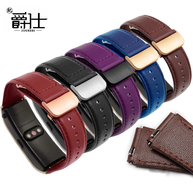 

Cow Leather Watchband Huawei B5 Bracelet Mocha Brown Blue Red Wristband Folding Buckle Replacement Strap