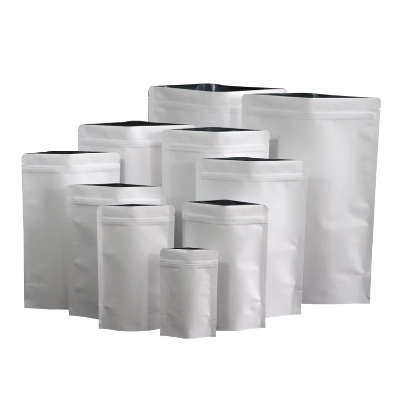 

100pcs/lot-8 sizes options White Paper Stand Up Zipper Bag Aluminum Foil Inlay Coffee Bean Tea Powder Food Party Gift Bags