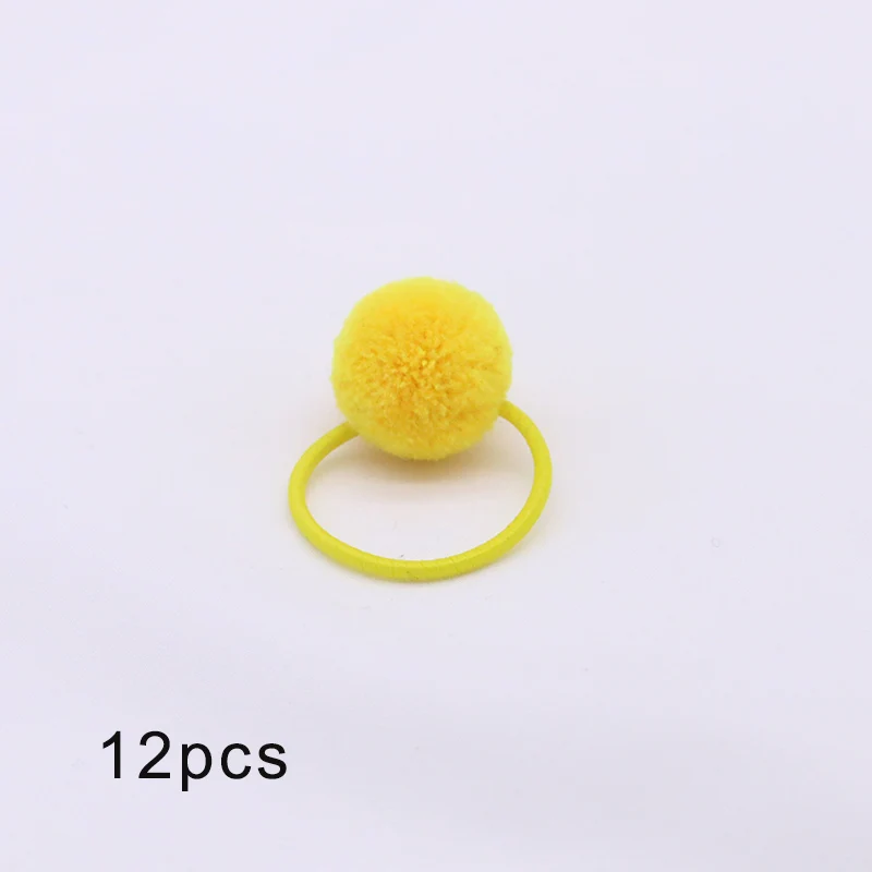 yellow 12 шт., меховой шарик, эластичная резинка для волос для девочек, конский хвост, держатели, плюшевый шар, кольцо для волос, женский эластичный галстук для волос, аксессуары, Резиновая лента для волос - Цвет: yellow