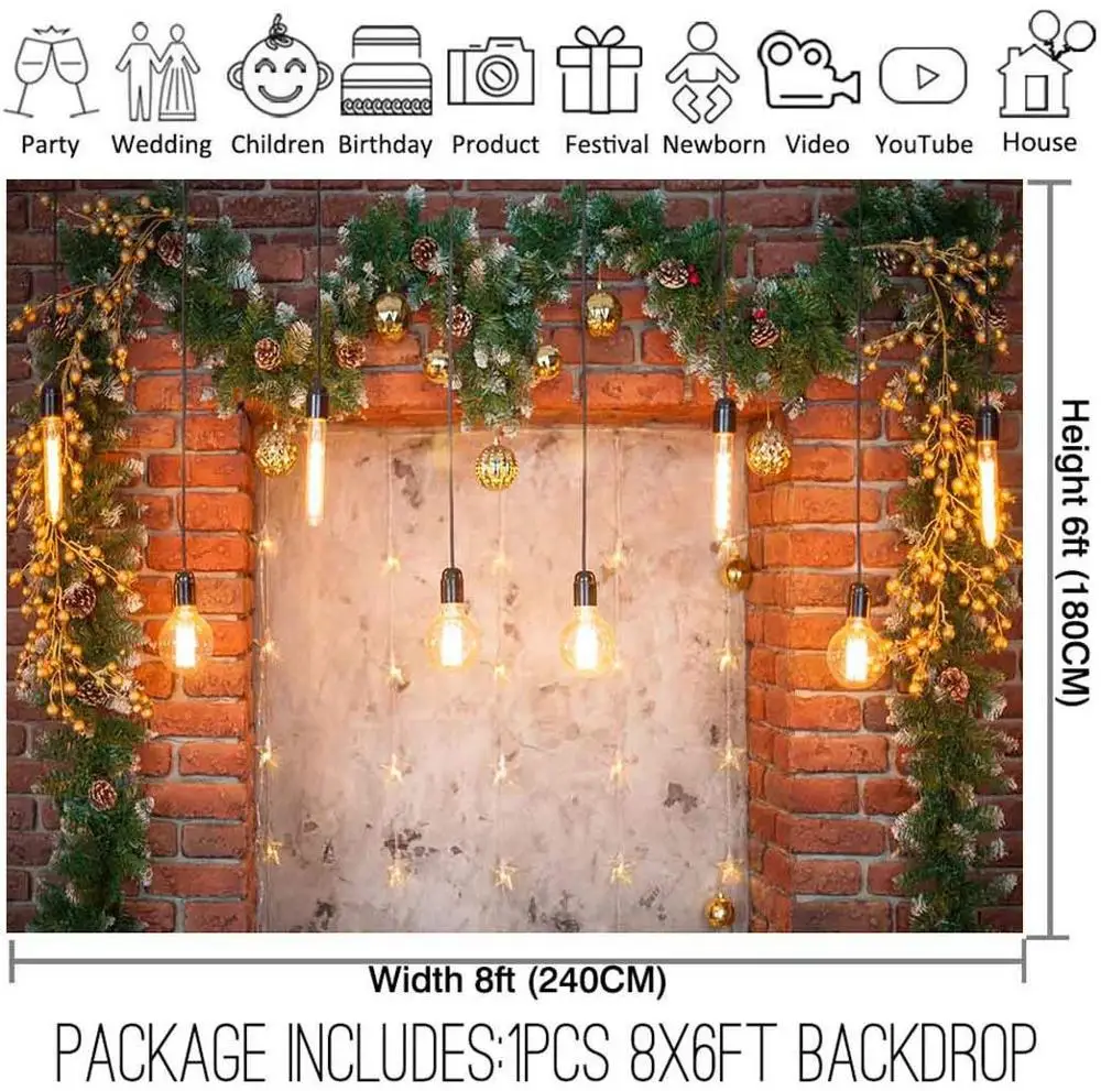 Рождественский Блестящий Фон с изображением кирпичной стены для гостиной камина