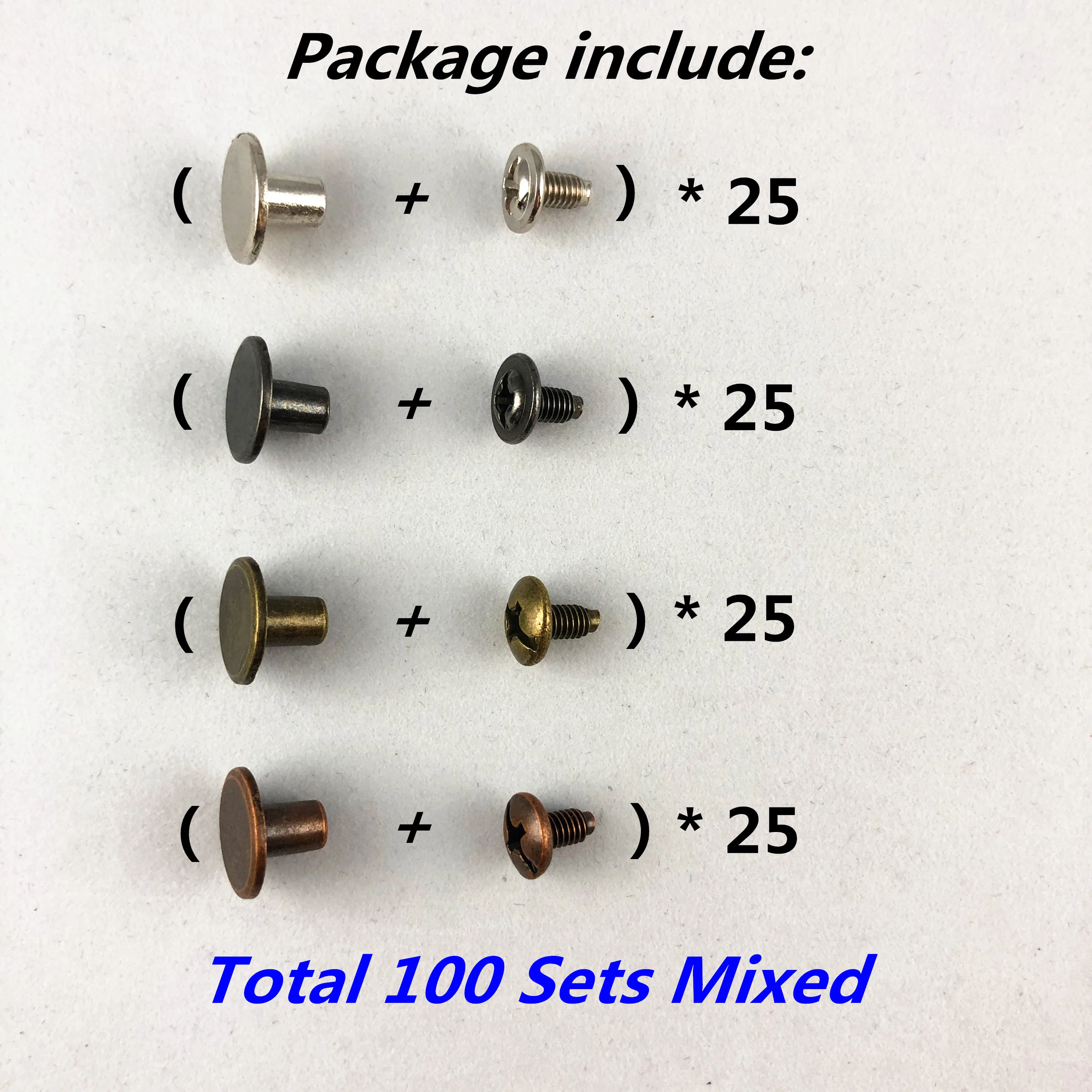 

YORANYO 100Sets 10X7mm Mixed Color Round Flat Head Screwback Studs Metal Nail Rivet Studs for Leather Crafting Shipping Free