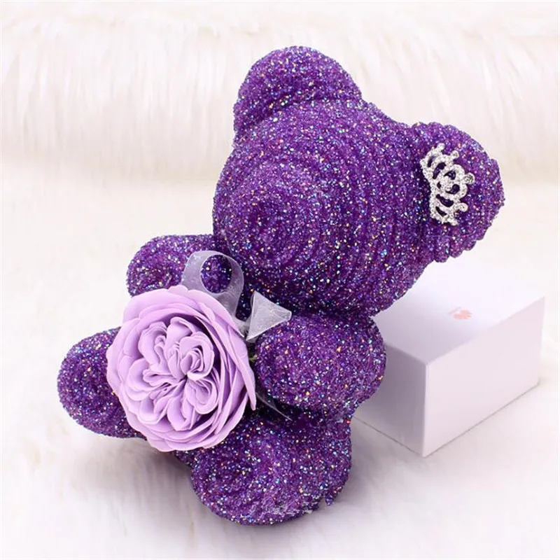 Purple Роза Мишка со стразами для подружки подарки на день рождения Мишка со стразами подарок на Рождество - Цвет: Purple