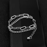luxury famous brand chain jewelry stainless steel punk hip hop double layer bracelets bangles female charm bracelet for women