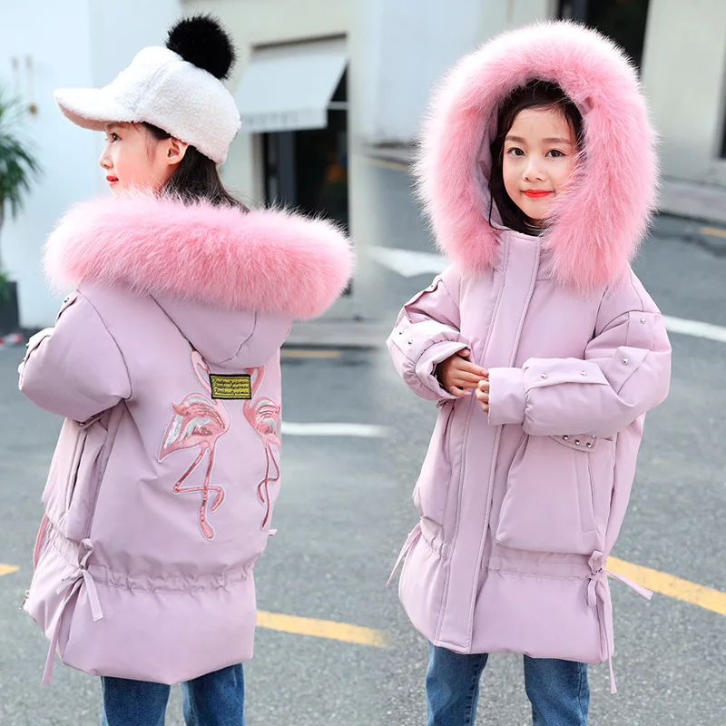 -30 Degree Cold Winter Girls Down Coats Thickened Medium Length Jacket  Children Baby Down Jackets Duck Fur 90% 5 12 14 Years