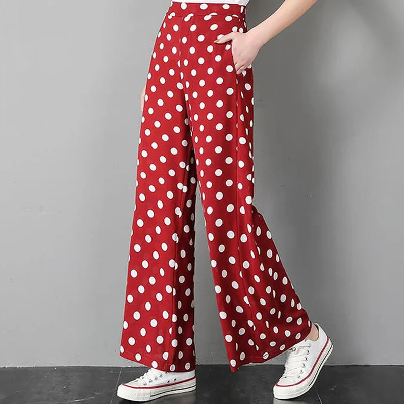 

Summer Casual Pants Women Dot Soft Wide Leg Korean Style Loose Breathable Females Temperament Office Lady All-match Simple Chic