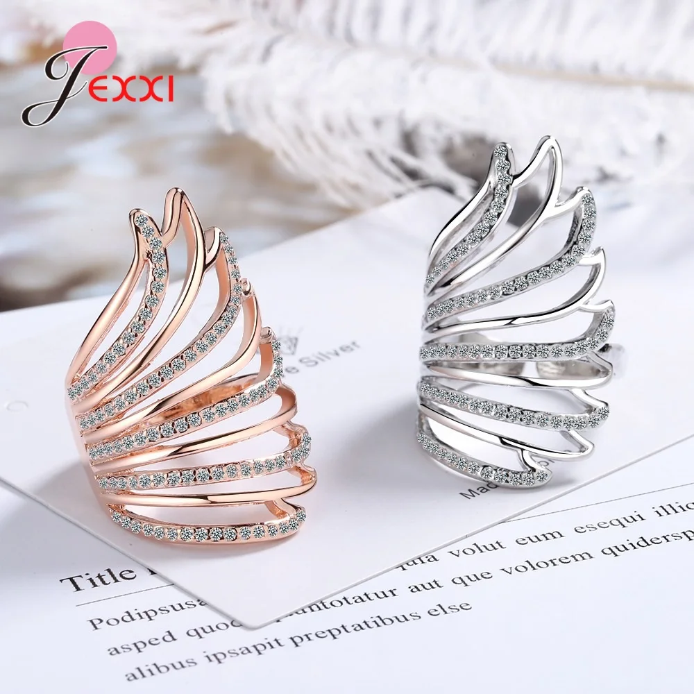 

Trendy Style Noble 925 Sterling Silver Wedding/Engagement Party Rings For Women Girls Full Crystals Paved Statement Rings