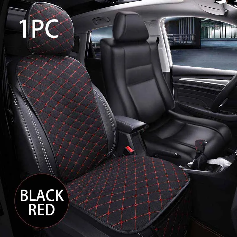 Front Black Red 1pc SEAMETAL чехлы для сидений автомобиля льняная подушка для сидений автомобиля четыре сезона защита салона коврики универсальный набор сидений авто аксессуары - Название цвета: Front Black Red 1pc