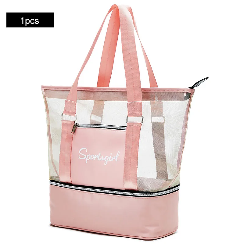 solid Pink 1pcs Women Men Beach Backpack Drawstring Mesh Net Summer Swimming Bag Swim Rucksack Waterproof Bolsa Deporte Outdoor Sport XA164D - Цвет: solid Pink 1pcs