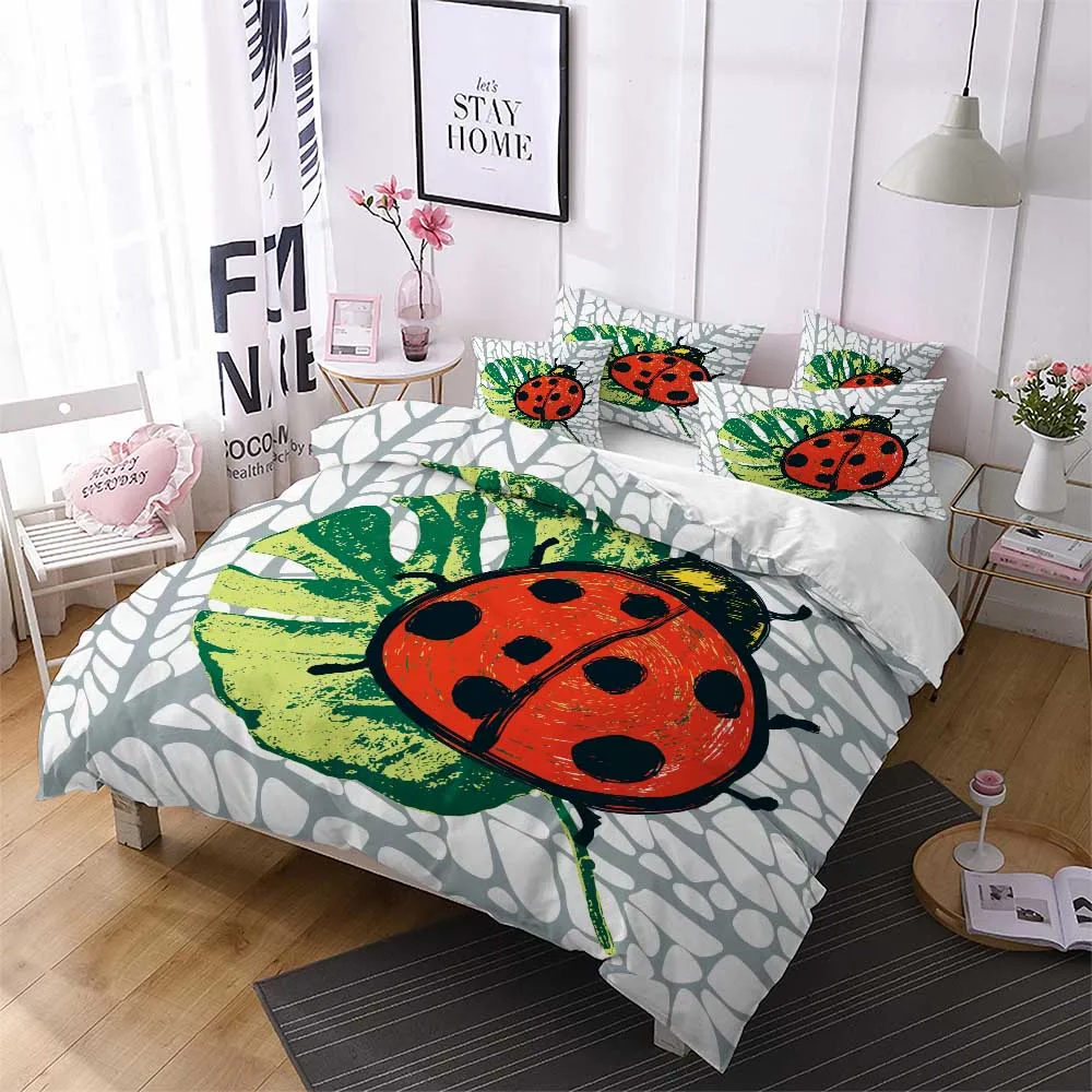 Lovely Seven Star Ladybug Bedding Collection Flower Insect Bedspread Pillowcase Double Queen's Quilt Cover Home Textile | Дом и сад