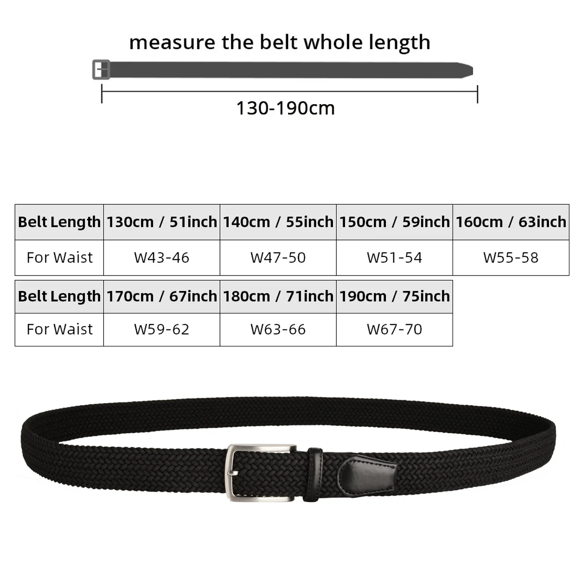 Пояс Drizzte размера плюс 130 см до 190 большой мужской эластичный пояс стрейч плетеный