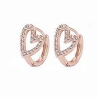 new creative real gold color plated crystal heart earrings for women copper geometric hoop earrings piercings girls jewelry