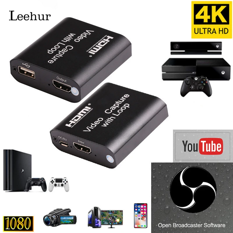 Карта видеозахвата Leehur HDMI 4K USB 2 0 аудиовыход микрофон вход для игр запись|Кабели