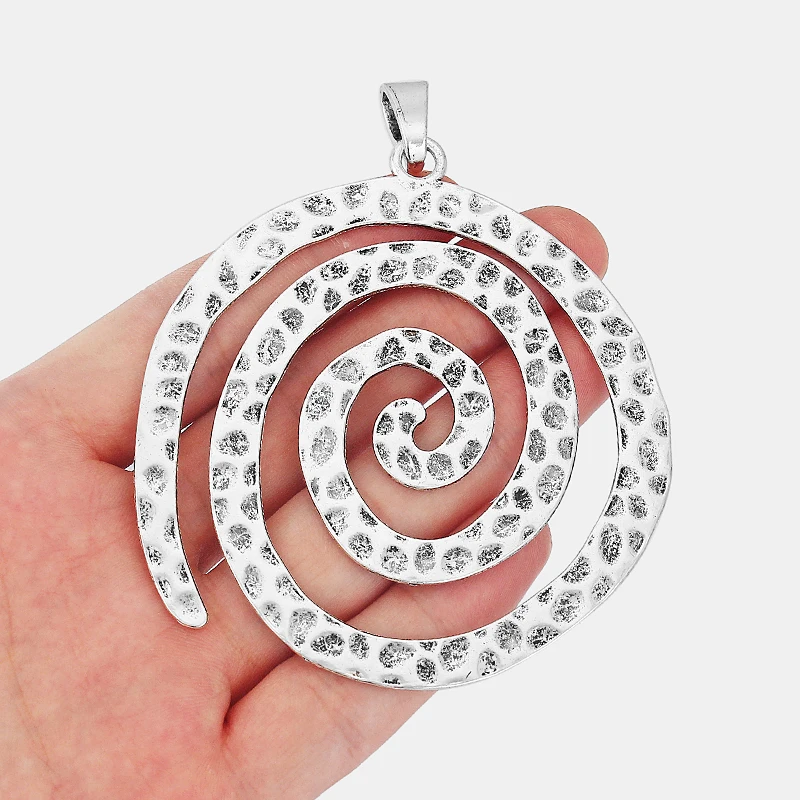 

2PCS Large Metal Pendant Hammered Hollow Spiral Swirl Vortex Charms Pendants for DIY Necklace Jewelry Making Findings 77*79mm