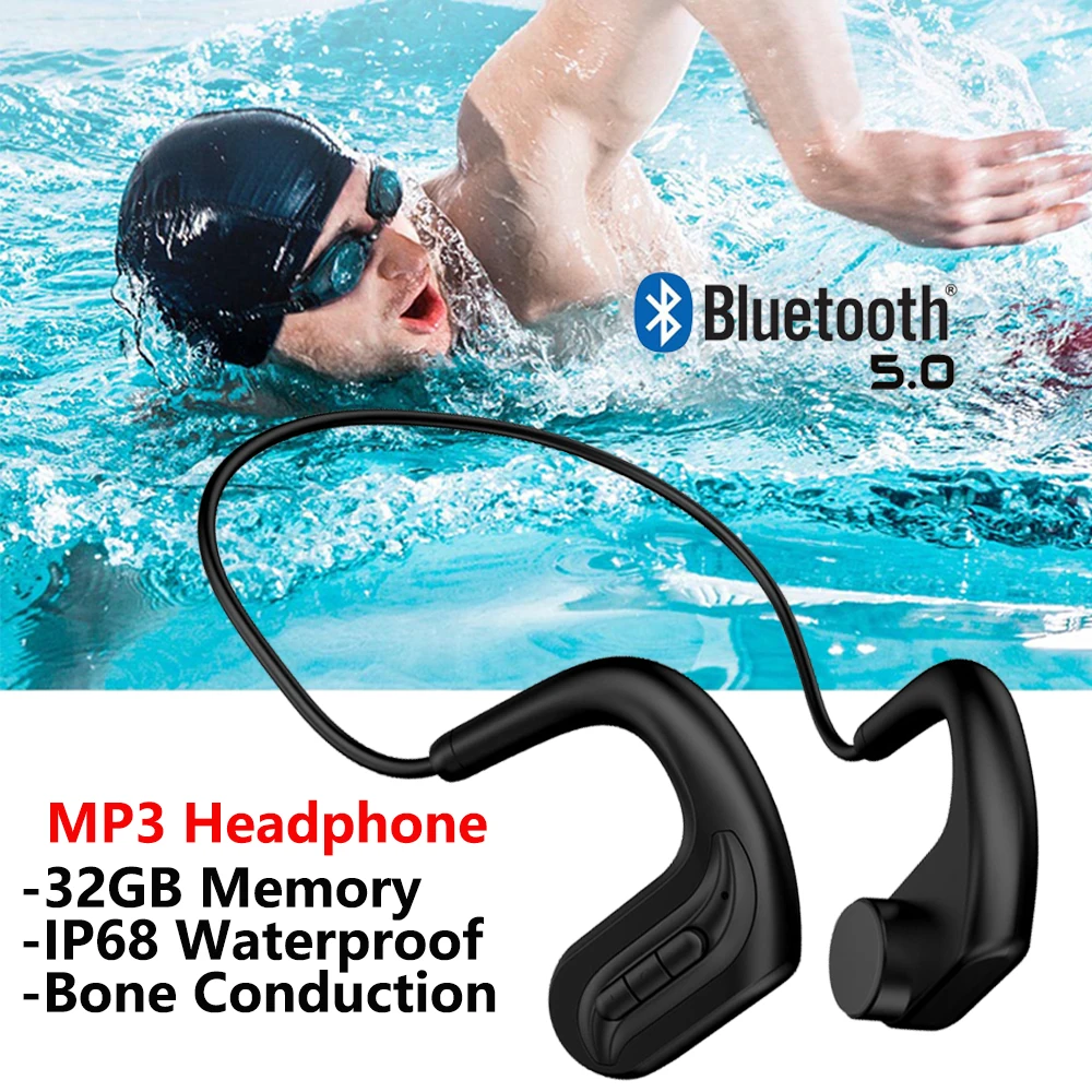 Fashion Wireless Bluetooth 5.0 Earphones Bone Conduction Hifi Music Player IP68 Waterproof MP3 Headphones For Swimming Diving. |