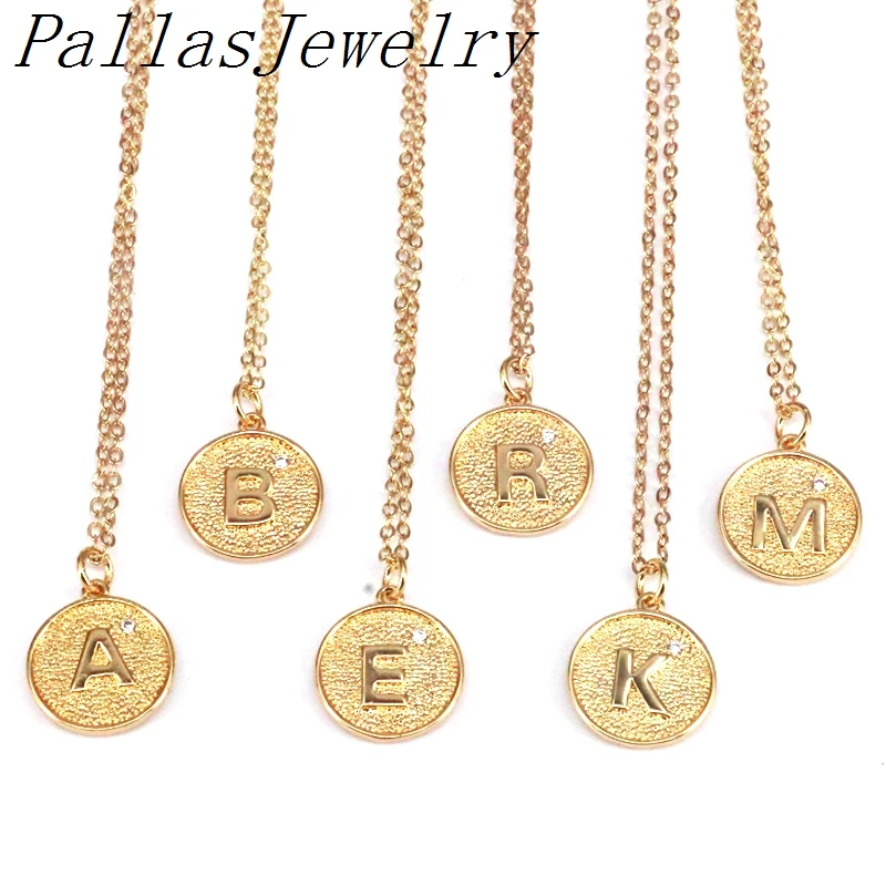 

10Pcs, High Quality 26 Letters Pendant Gold Color Copper With Zircon Round Charms Pendants Jewelry Fashion Necklace