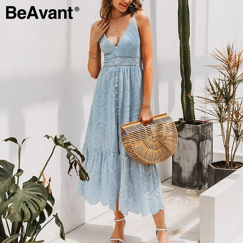 Платье женское хлопковое с вышивкой v образным вырезом и высокой талией|Женские