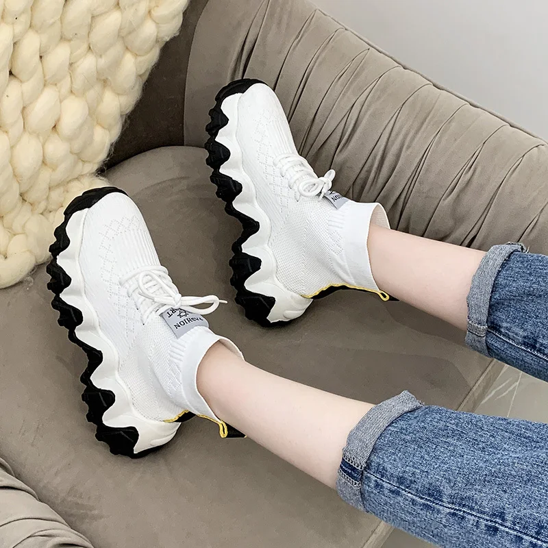 

Sock Platform Sneakers Women Shoes High Top Sneakers Stretch Fabric Shoes Women Chunky Trainers Black White Casual Shoes