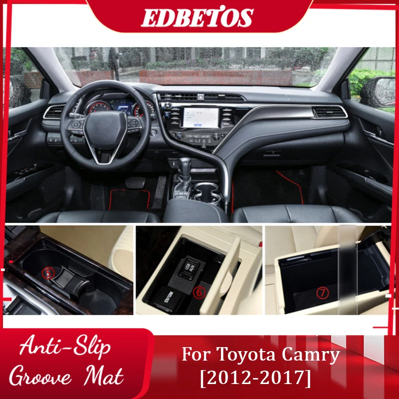 

3 Colors 11pcs Door Groove Mat Interior Accessories Parts Silica Gel For Toyota Camry XV50 2012-2017 Up (Red/White/Blue)