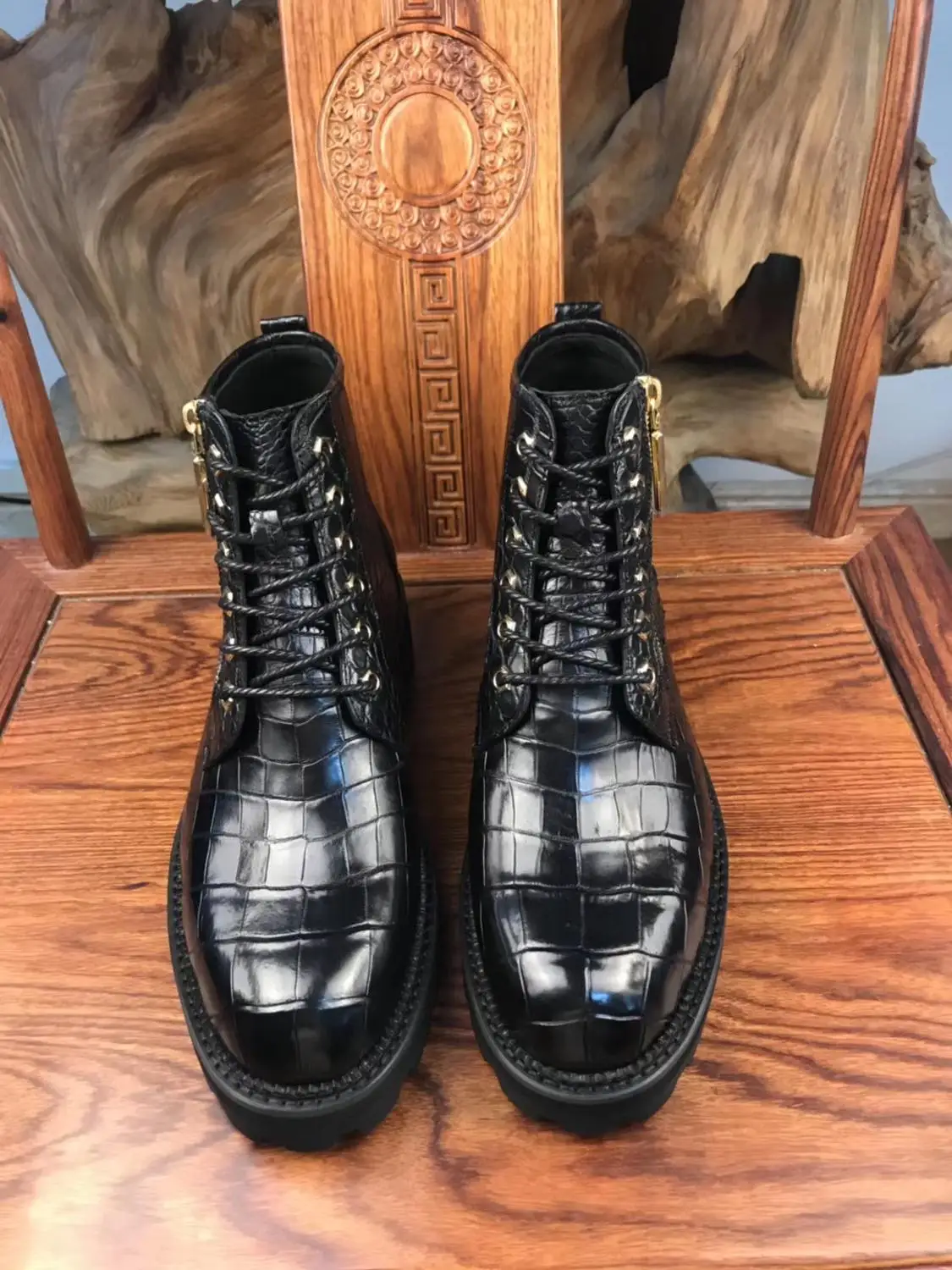 Мужские ботинки из 100% натуральной крокодиловой кожи модная обувь с подкладкой