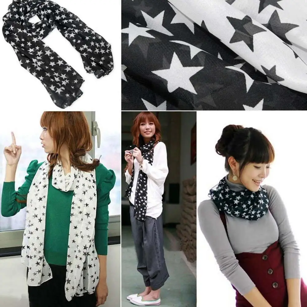 Модный женский шифоновый шарф со звездами цветочный мягкая накидка длинные шали