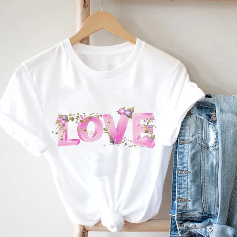 

Cottagecore Woman T-Shirts Emo Clothes Women Clothes Aesthetic Clothing Woman Summer T-Shirt Floral Patchwork Style I Love You