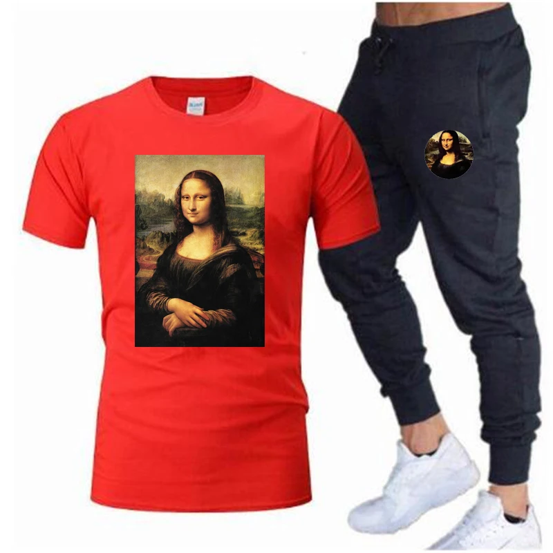 

2021 Brand Summer Men's Hedging T-shirt Set 2-piece Sportswear Basketball Jogging Fitness Printed Short Sleeve + Sports Pants