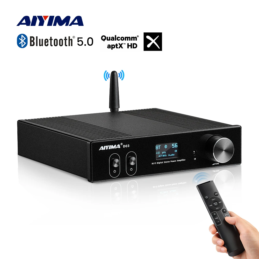 AIYIMA Bluetooth Amplifier 150Wx2 Stereo HiFi Sound Amplificador Subwoofer Amplifiers USB DAC OLED APTX AMP DIY 2.1 Home Theater