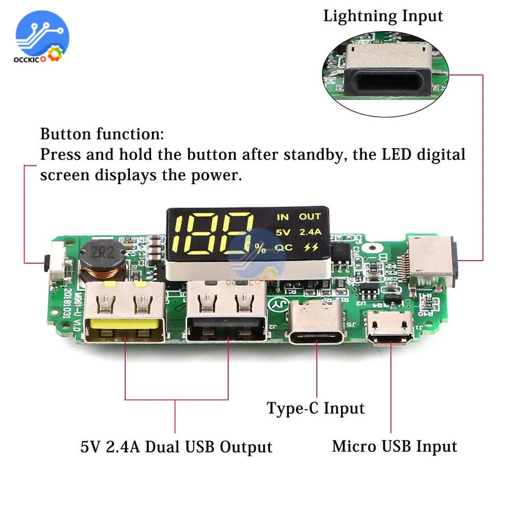 5V 2.4A 2 зарядная Плата USB для 18650 батарея Power Bank чехол Коробка Тип C быстрое зарядное