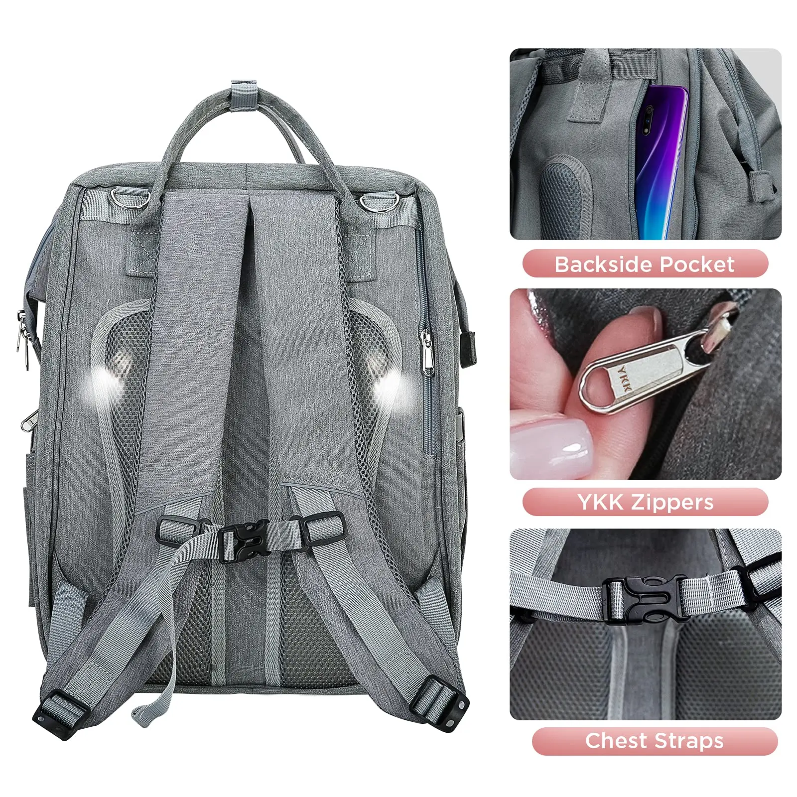 

Diaper Bag Backpack Baby Bag with Changing Station Portable Backpack Waterproof Changing Pad Insulated Pockets USB Charging Port