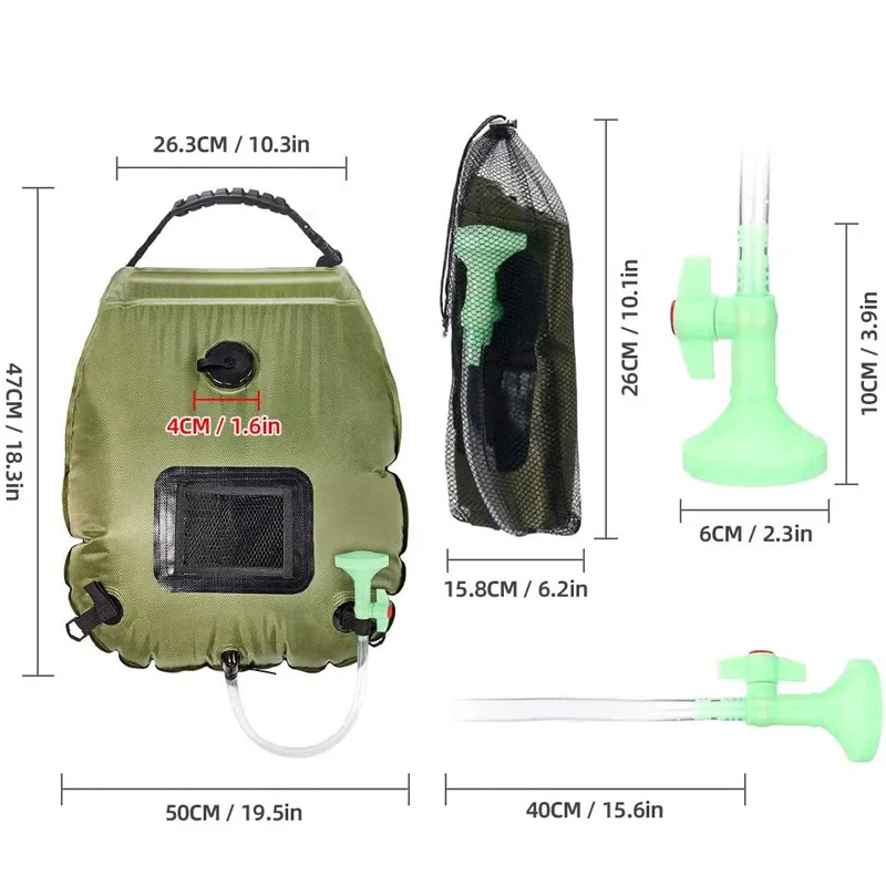 

Water Bags 20L Outdoor Camping Hiking Solar Shower Bag Heating Camping Shower Climbing Hydration Bag Hose Switchable Shower Head