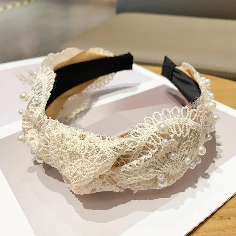 

Embroidery Lace Pearl Headbands For Women Korea Hair Accessories Hair Band Hair Bows Crown Hairbands