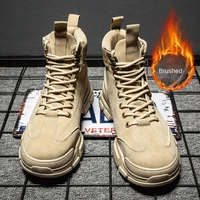 autumn winter mens boots safety shoes trend plus velvet warm tooling ankle boots men shoe all match non leather casual shoes