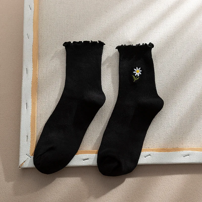 Новые женские носки без пятки средней длины красивые хлопковые с цветочным