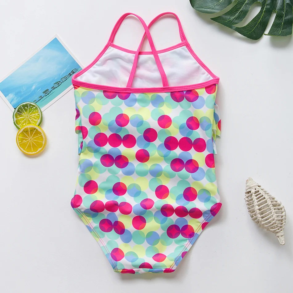 2019 Одна деталь рюшами Стильный купальный костюм для девочек 3-10years цельный ванный