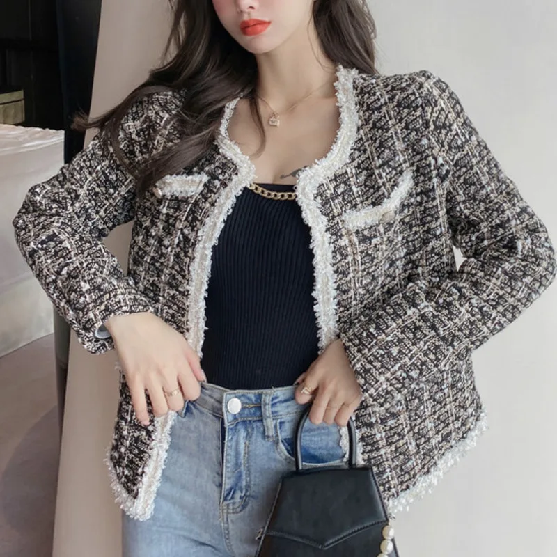 

New Fashion Tweed Jackets Women 2021 Autumn And Winter Small Fragrance Vintage Style Woolen Short Outwears Chaquetas Veste Femme