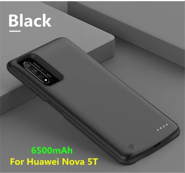Black For Note 5T 6500 мАч Расширенный чехол для телефона с аккумулятором для huawei Honor 20 чехол для зарядки аккумулятора для huawei Nova 5T Портативный внешний аккумулятор - Цвет: Black For Note 5T