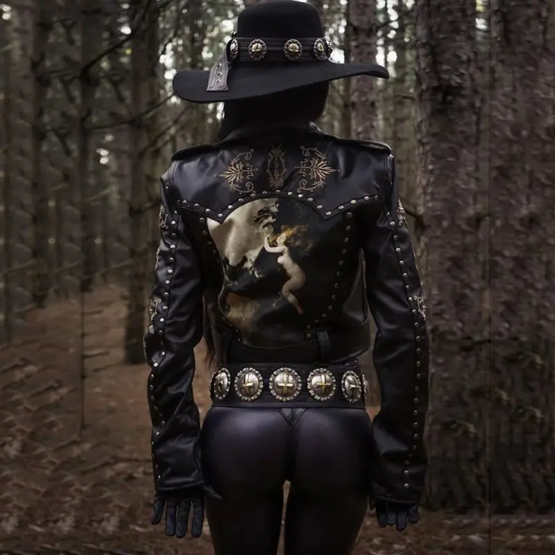 Куртки из искусственной кожи готическое пальто женские ковбойские