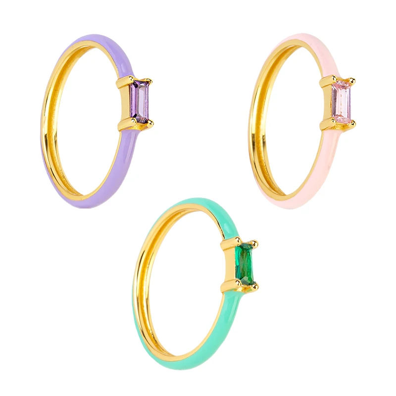 

YUXINTOME 24K Gold-Plated /Silver Enamel Ring Slim Round Women Luxury Colorful Zircon CZ Jewelry in 2021 Fashion Statement