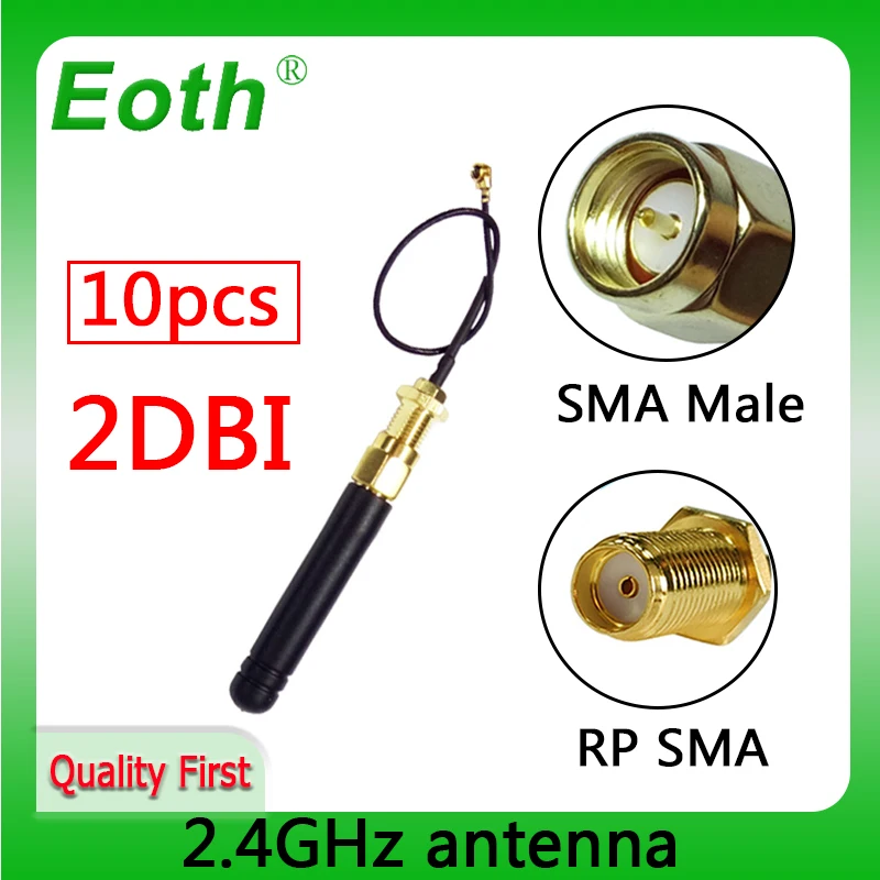 

EOTH 10 шт., антенна 2,4g, 2 дБи, sma, штекер, wlan, Wi-Fi, 2,4 ГГц, антенна IPX ipex 1 SMA, гнездовой Удлинительный кабель, антенна модуля iot